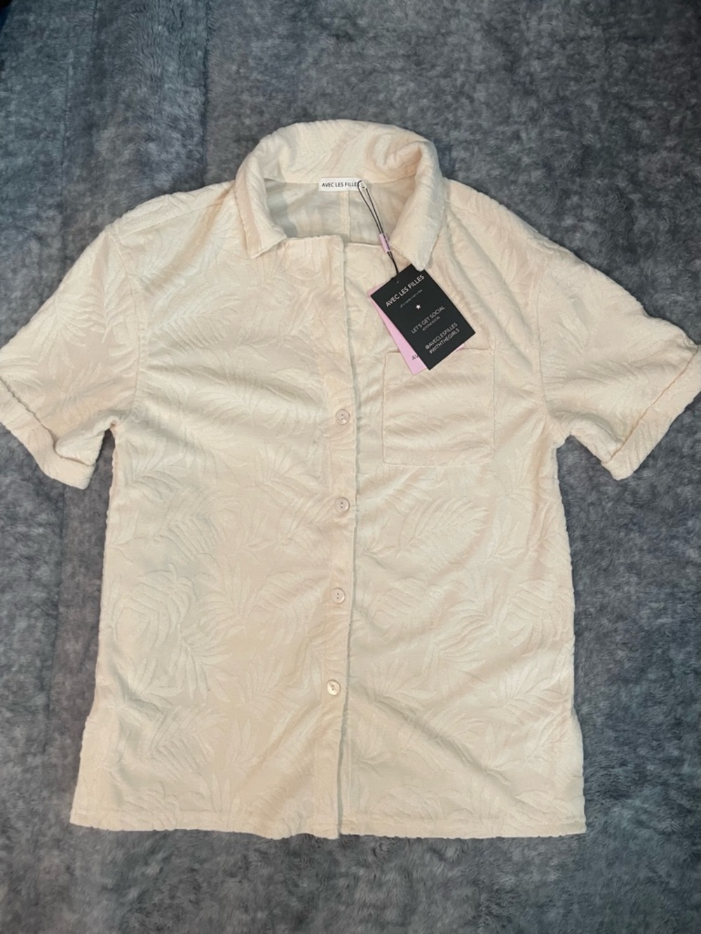 Avec Les Filles Textured Short Sleeve Shirt - Cream